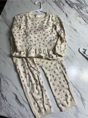 Carter's Cream Knit Floral Two-Piece Set with Pink Flowers